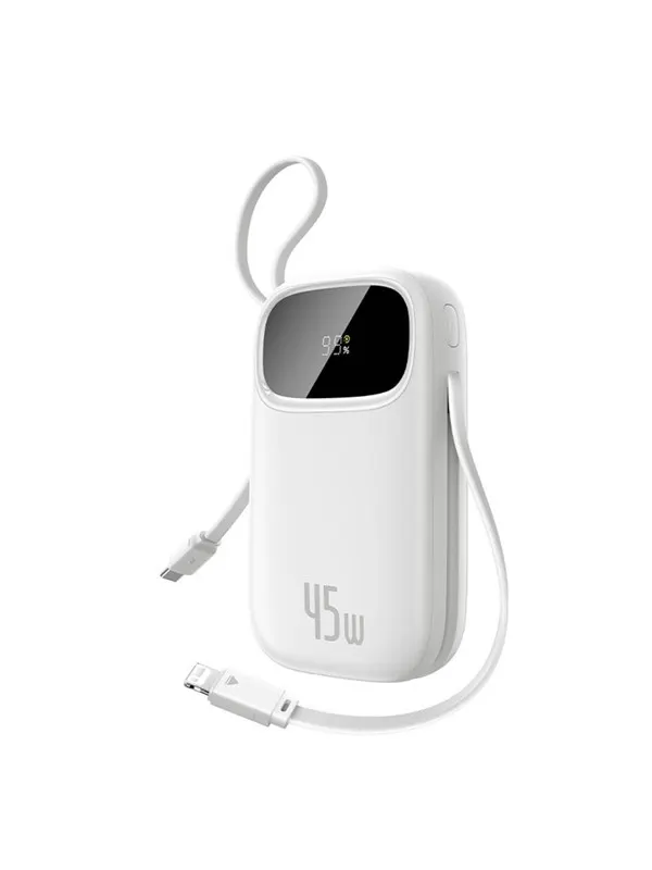 Baseus EnerFill FC31 Qpow 3 10000mAh 45W Power Bank with Digital Display with USB-C and Lightning Cables - White - 10000 mAh