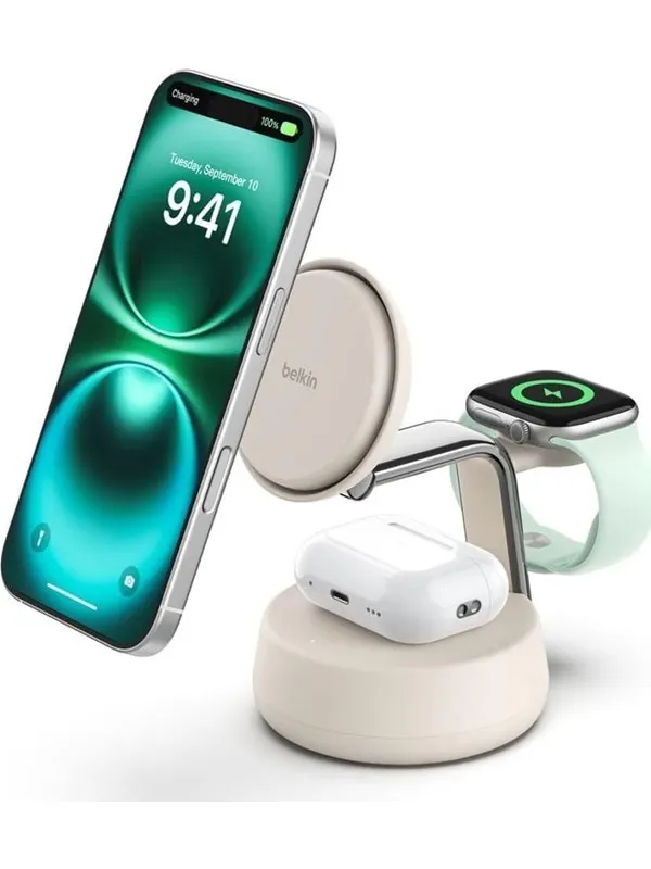 Belkin UltraCharge Pro 25w Qi2 3in1 Magnetic Charger Sand