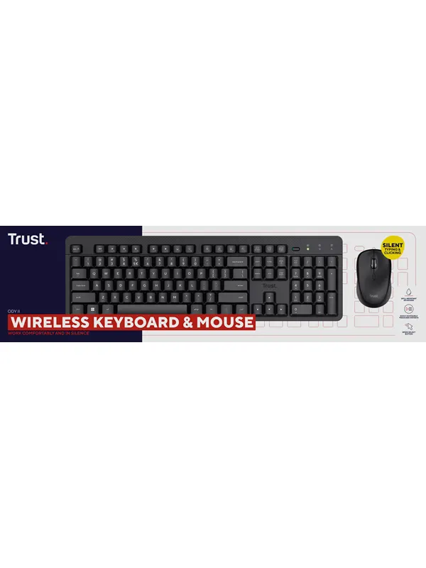 Trust ODY II WL KEYBOARD &amp; MOUSE WHT ND - Tastatur &amp; Mus set - Nordisk - Svart