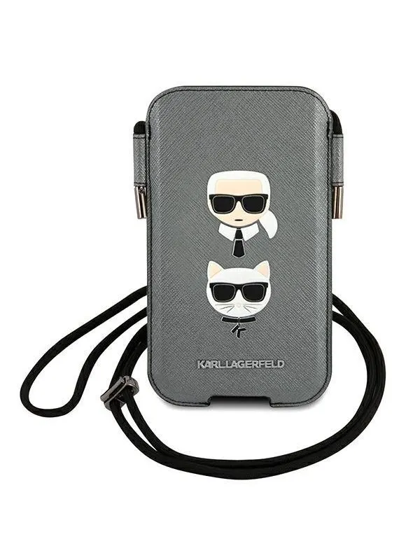 Karl Lagerfeld Saffiano Ikonik Karl&Choupette Head 6.7'' Handbag - Gray