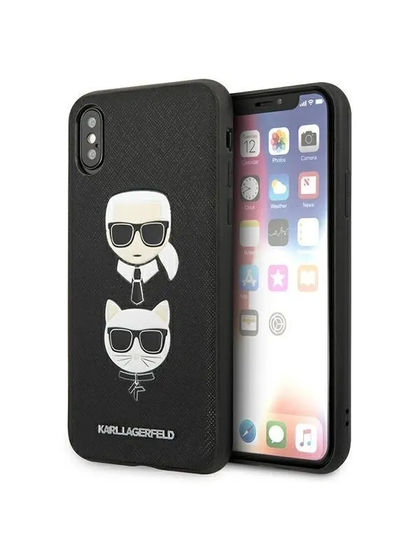 Karl Lagerfeld Saffiano Karl&amp;Choupette Head case for iPhone XS Max - black