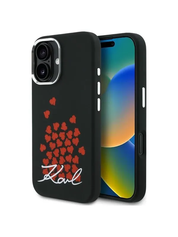 Karl Lagerfeld Silicone Heart Sign Logo MagSafe Case for iPhone 16 - Black