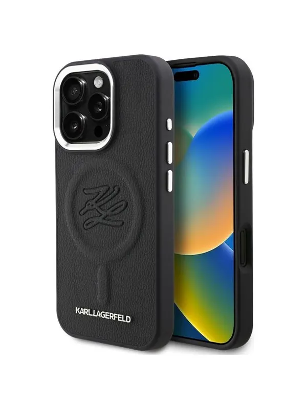 Karl Lagerfeld Initial & Metal Logo MagSafe Case for iPhone 16 Pro - Black