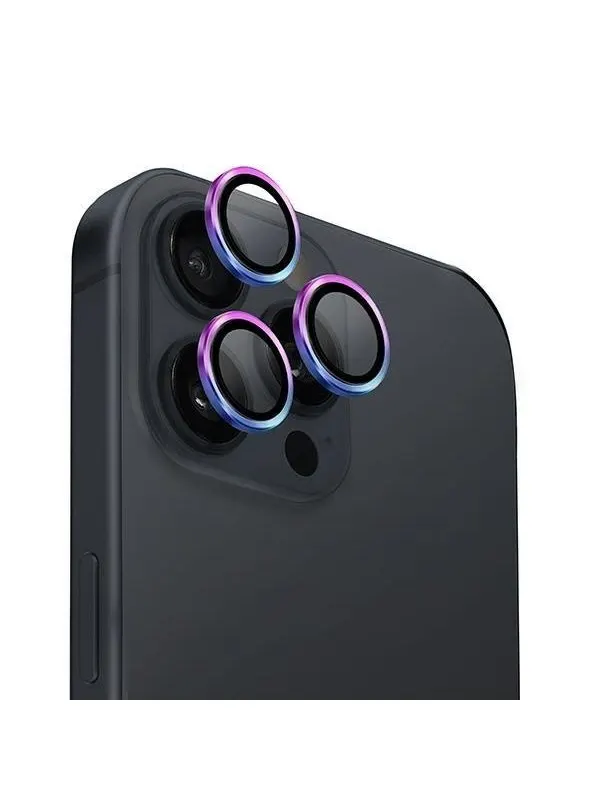 UNIQ Optix Aluminum Camera Lens Protector Tempered Glass Camera Protector Phone Camera With Applicator For iPhone 16 Pro / 16 Pro Max - Iridescent