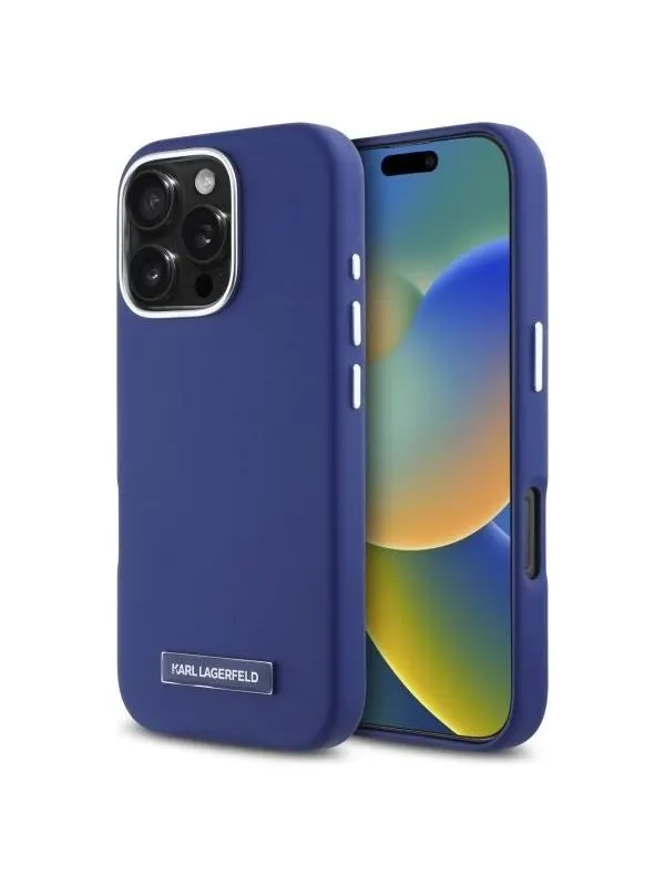 Karl Lagerfeld FW Metal Plate MagSafe iPhone 16 Pro Max Case - Blue