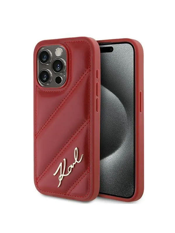 Karl Lagerfeld Diagonal Quilted Script case for iPhone 15 Pro - red
