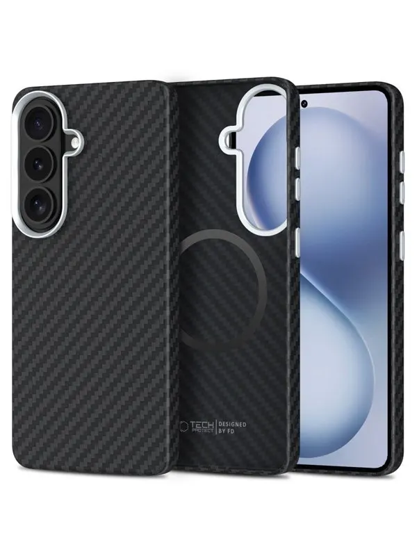 Tech-Protect Ion Carbon MagSafe Case for Samsung Galaxy S26 - Black and Silver