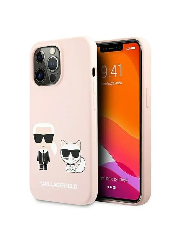 Karl Lagerfeld Silicone Ikonik Karl&amp;Choupette MagSafe Case for iPhone 13 Pro Max - Light Pink