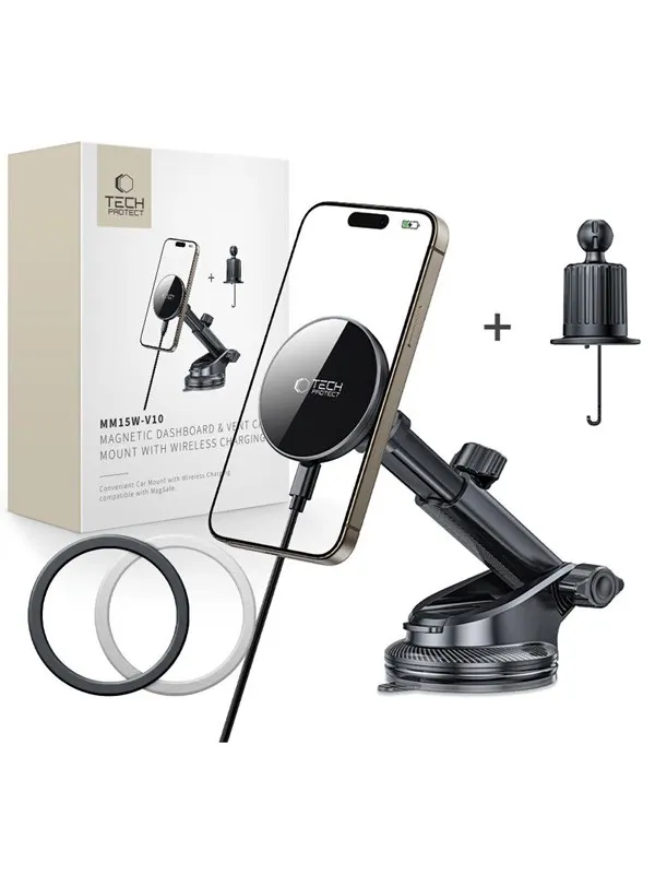 Tech-Protect mm15W-V10 Magnetic MagSafe Car Mount for Cockpit / Windshield / Air Vent - Black