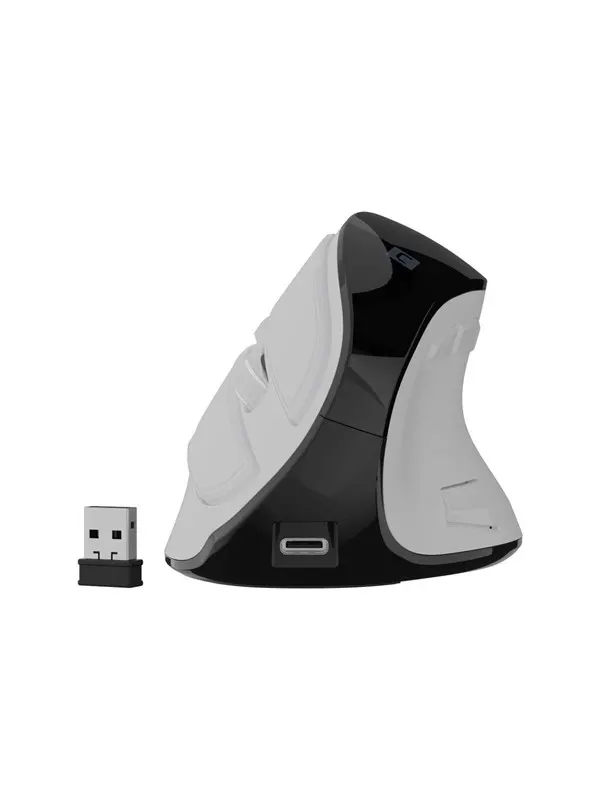 Natec EUPHONIE PRO - vertical mouse - 2.4 GHz Bluetooth 5.0 USB - white - Vertical mouse - Optic - 9 knappar - Vit