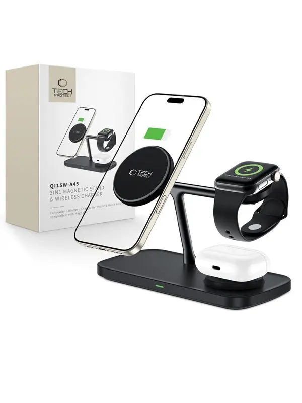 Tech-Protect QI15W-A45 3in1 Wireless Charger with MagSafe for Apple Devices - Black
