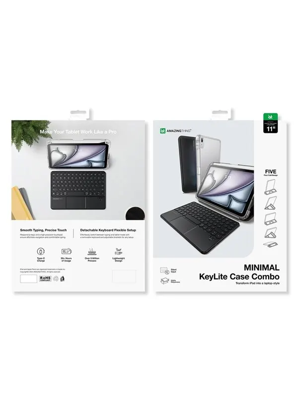 AmazingThing Minimal Case KeyLite Combo Keyboard Case for iPad Air 11" M2/M3/M4 (2024/2025/2026) - Black
