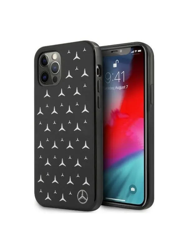 Mercedes Silver Stars Pattern Case for iPhone 12 Pro Max - Black