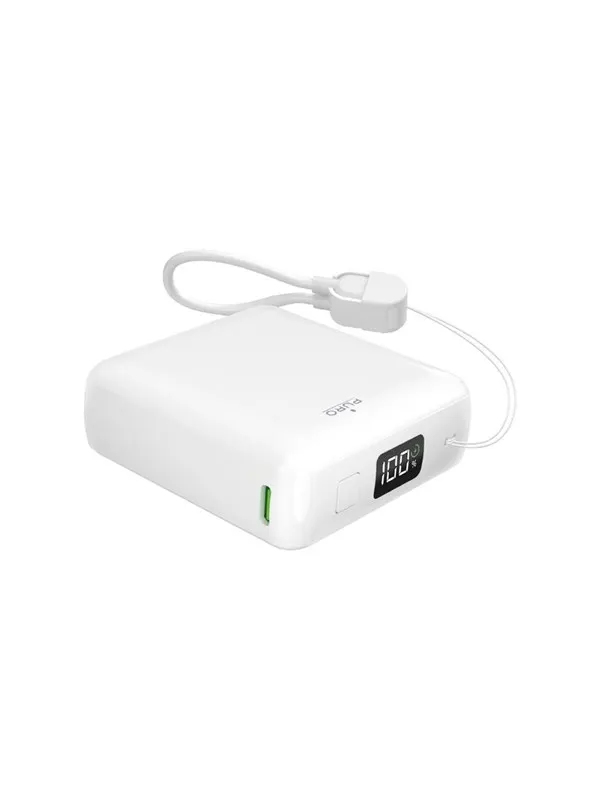 Puro 10000mAh 20W USB-C USB-A power bank with display and built-in USB-C cable - white - 10000 mAh