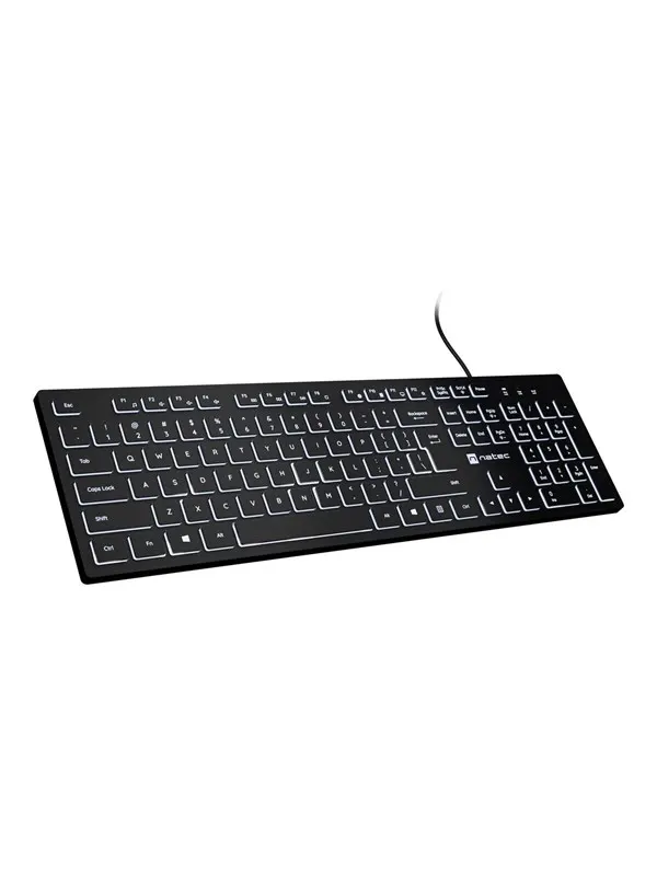 Natec HERRING GLOW - keyboard - slim design low profile full size - QWERTY - US - black Input Device - Tangentbord - Engelska (US) - Svart