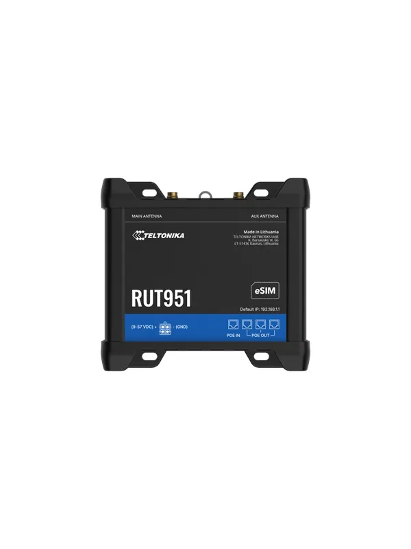 Teltonika RUT951 Industrial PoE+ Cellular Router (RUT951B10J00 / Standard package without PSU) - Wireless router N Standard - 802.11n