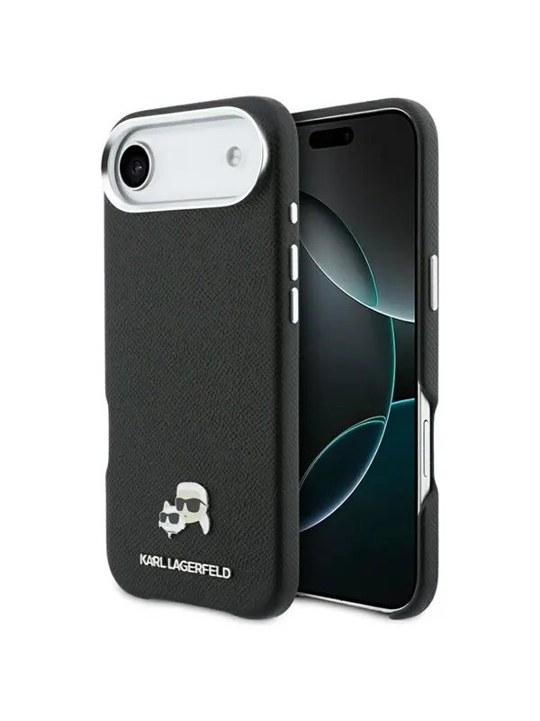 Karl Lagerfeld Karl &amp; Choupette Head Pins Saffiano MagSafe Case for iPhone Air - Black