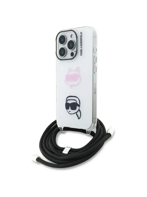 Karl Lagerfeld IML Crossbody Karl&Choupette Head Case for iPhone 16 Pro Max - White