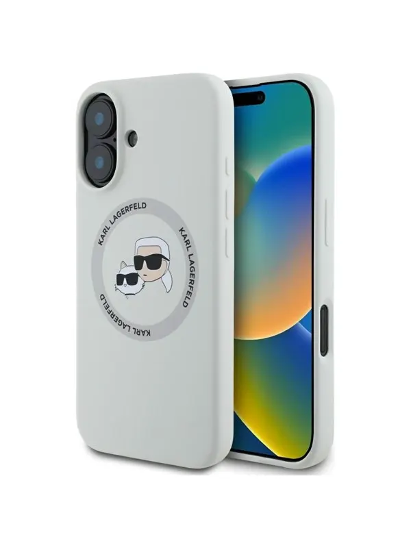 Karl Lagerfeld Silicone Double Heads And Circle MagSafe case for iPhone 16 beige