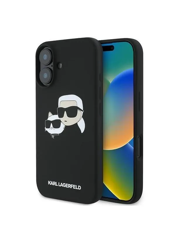 Karl Lagerfeld Silicone Case Nauble Heads Print MagSafe for iPhone 16 Plus - Black