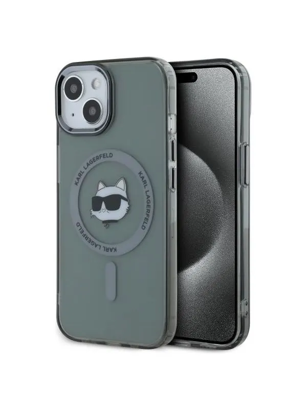 Karl Lagerfeld KLHMP15SHLSCHK iPhone 15 6.1" black/black hardcase IML Metal Choupette Head MagSafe