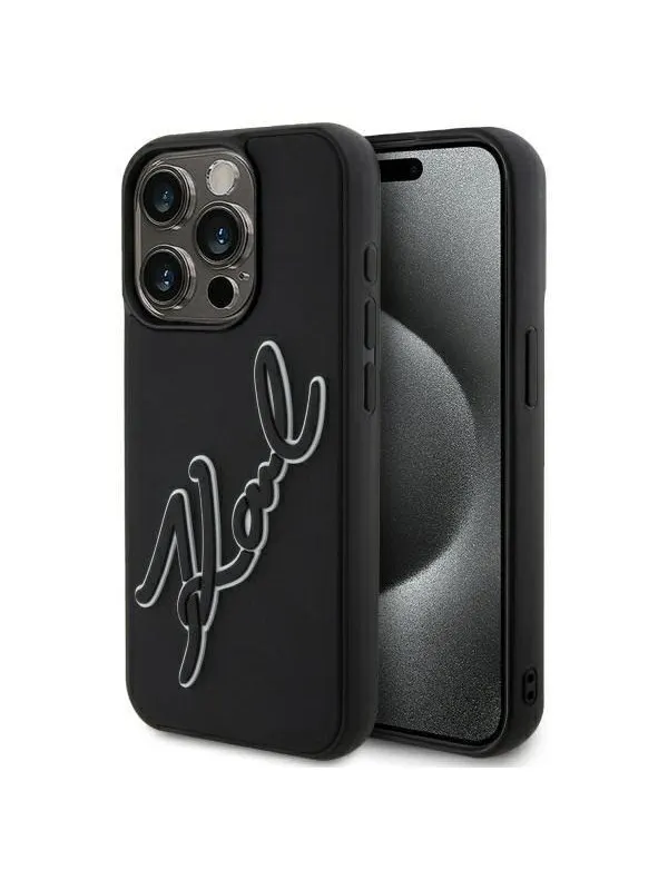 Karl Lagerfeld 3D Rubber Signature Case for iPhone 15 Pro - Black