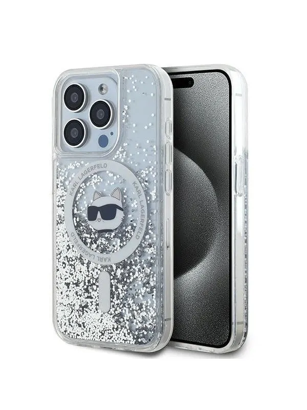 Karl Lagerfeld Liquid Glitter Choupette Head MagSafe case for iPhone 15 Pro - transparent