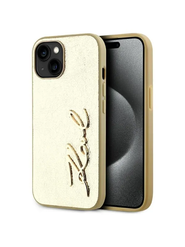 Karl Lagerfeld Wrinkled Metal Signature iPhone 15 Case - Gold