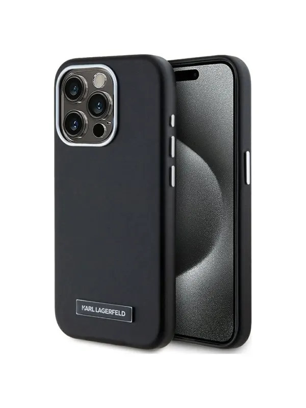 Karl Lagerfeld FW Metal Plate MagSafe iPhone 15 Pro Max Case - Black