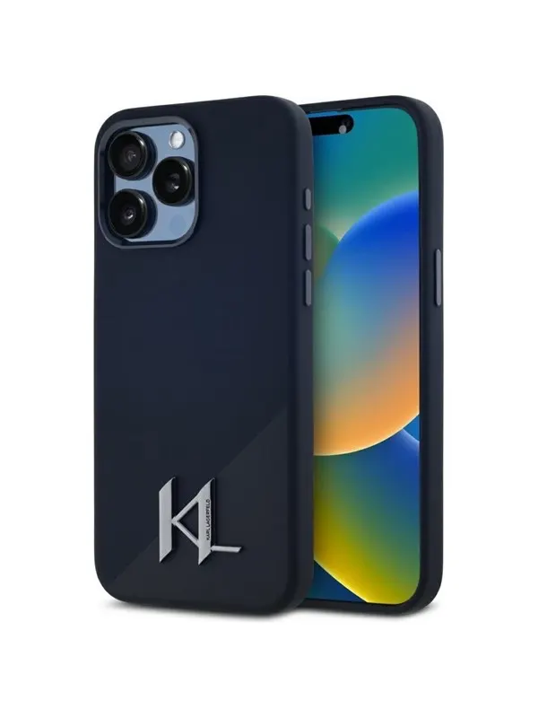 Karl Lagerfeld Silicone Shadow Metal Initial MagSafe Case for iPhone 15 Pro Max Black