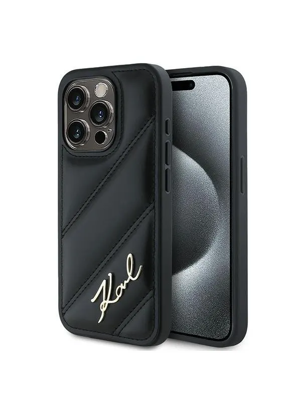 Karl Lagerfeld Diagonal Quilted Script case for iPhone 14 / 15 / 13 - black
