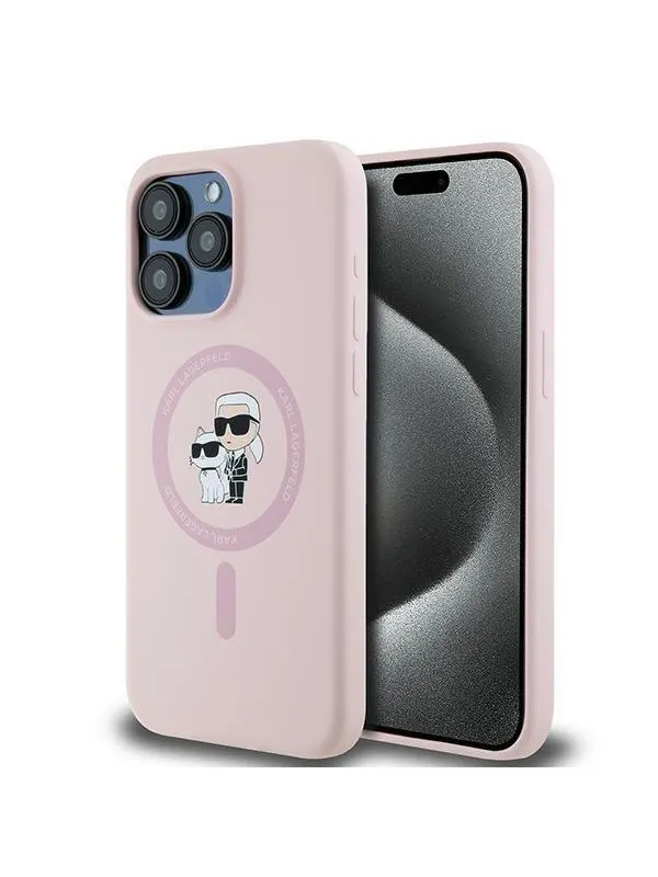 Karl Lagerfeld Silicone Karl&amp;Choupette Ring MagSafe Case for iPhone 15 Pro Max - Pink