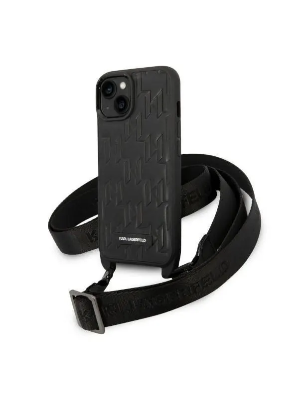 Karl Lagerfeld Monogram Plaque Logo Strap Case for iPhone 14 / 15 / 13 6.1" - Black