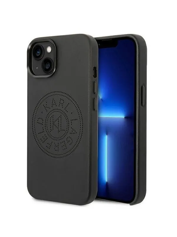 Karl Lagerfeld Leather Perforated Logo Case for iPhone 14 Plus - Black
