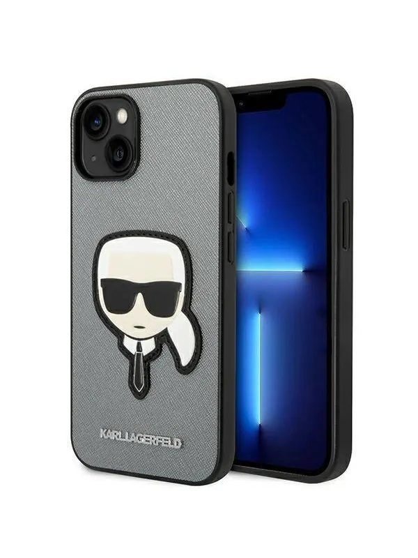 Karl Lagerfeld Saffiano Karl's Head Patch case for iPhone 14 - silver