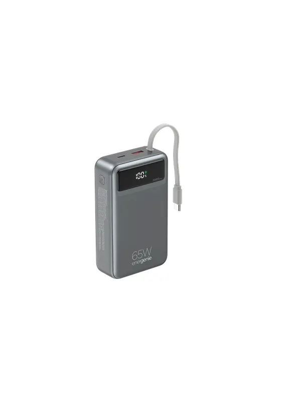 Gembird 65 W Fast charging power bank with integrated cables - 20000 Ah