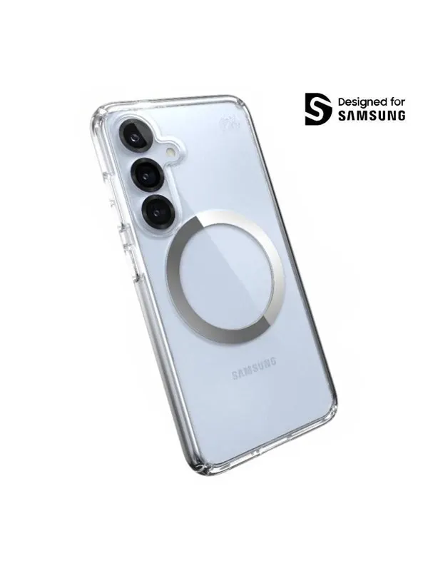 Speck Presidio Perfect-Clear Magnet - Case for Samsung Galaxy S25 / S24 MagSafe - Clear / Chrome Finish / Serene Silver