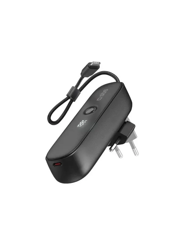 SBS Hybrid PD 20W 5000mAh Power Bank with Built-in Cable and Foldable Plug - Black - 5000 mAh