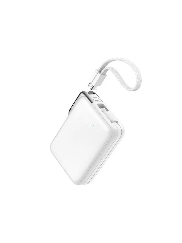 Joyroom JR-PBF27 Pro 10000mAh 30W Power Bank with Built-in USB-C Cable and Additional Bidirectional USB-C to Lightning Cable - White - 10000 mAh