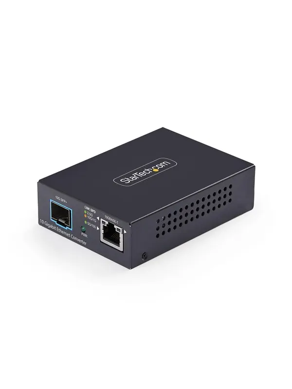 StarTech.com MCM10G6SSFP 10GbE Multi-Gigabit Open SFP+ Fiber Media Converter Standalone 10 Gigabit Ethernet RJ-45 to 10GBASE-X SFP+ Single-Mode / Multi-Mode 16K Jumbo Frames - TAA