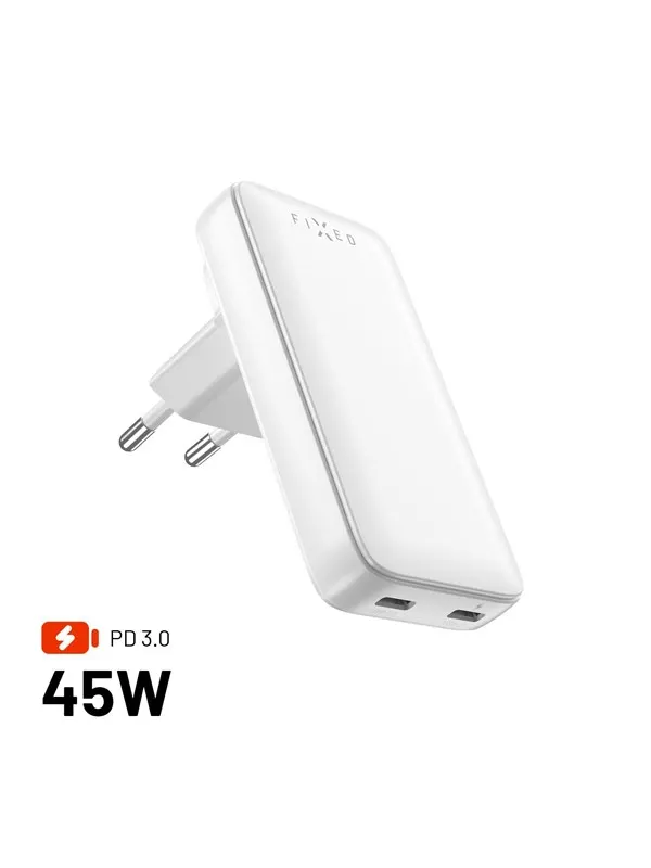 FIXED Slim Travel Charger 2x USB-C 45W EU/UK/USA/AUS White