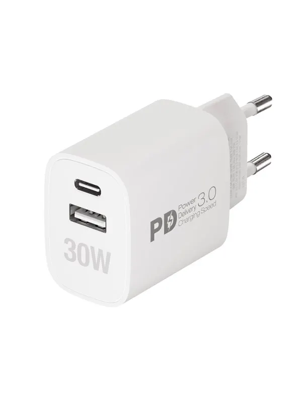 Vivanco Fast GaN 30W 1xUSB-C PD/ USB-A Home Charger White