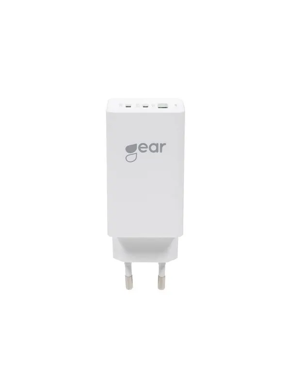 GEAR Charger GAN 220V 2xUSB-C + 1xUSB-A PD 45W + 18W + 3A (total 65W) White