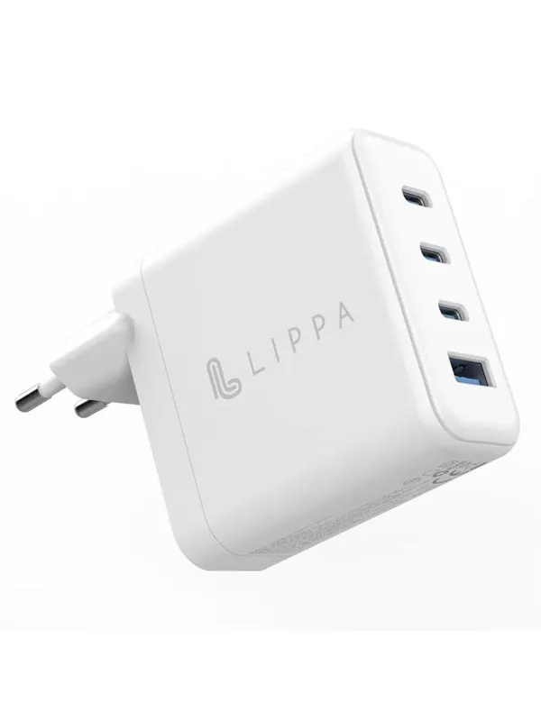 Lippa 100W 3 x USB-C PD &amp; USB-A QC GaN Wall Charger - White