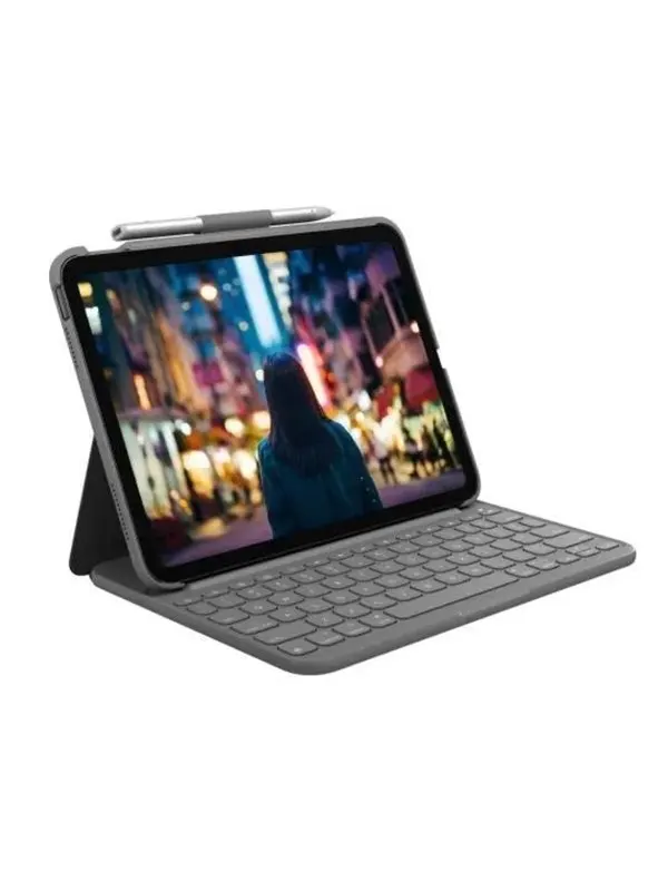Logitech Slim Folio - keyboard and folio case - QWERTY - UK - oxford grey - Tastatur & Folio set - Engelska (UK) - Grå