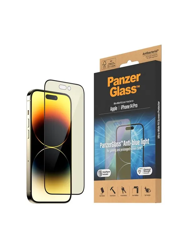 PanzerGlass Anti-blue light Screen Protector Apple iPhone 14 Pro | Ultra-Wide Fit w. EasyAligner