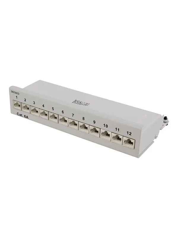 Deltaco PAN-212 Patch Panel 12xRJ45 Cat6a wall-mountable metal grey
