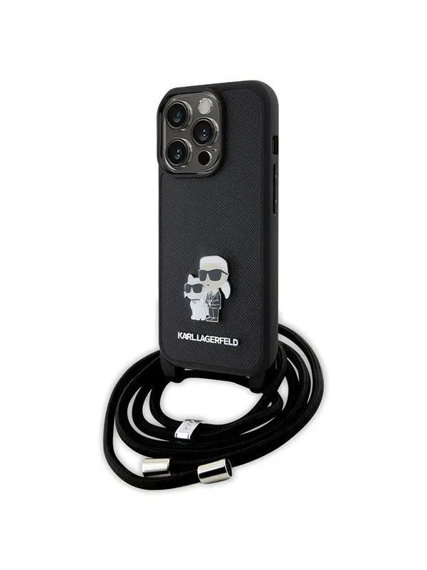 Karl Lagerfeld Crossbody Saffiano Metal Pin Karl & Choupette case for iPhone 15 Pro - black