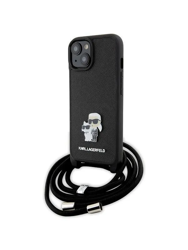 Karl Lagerfeld Crossbody Saffiano Metal Pin Karl & Choupette case for iPhone 15 - black