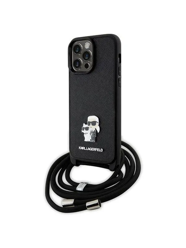 Karl Lagerfeld KLHCP14XSAKCPSK case for iPhone 14 Pro Max 6.7" hardcase - black Crossbody Saffiano Metal Pin Karl&Choupette